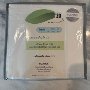 Pur Defense Silvadur Antimicrobial Queen Sheet Set 4 Piece NEW Odor Protection